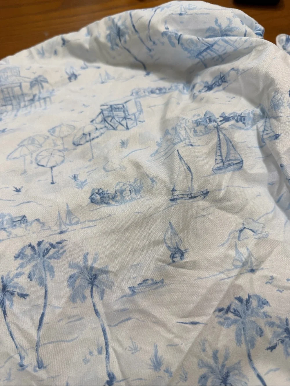 Coastal Twin Sheet Set Blue Beach Toile Palm /trees Sailboats 3 Pc Polyester